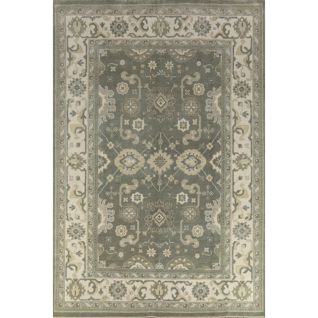 Green Oushak Indian Area Rug Hand-Knotted Wool Carpet - 8'10" x 11'10"