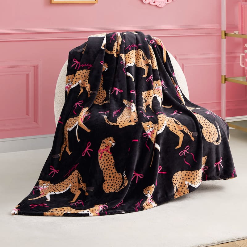 Juicy Couture Printed Plush Throw Blankets - Black - 50"x70"