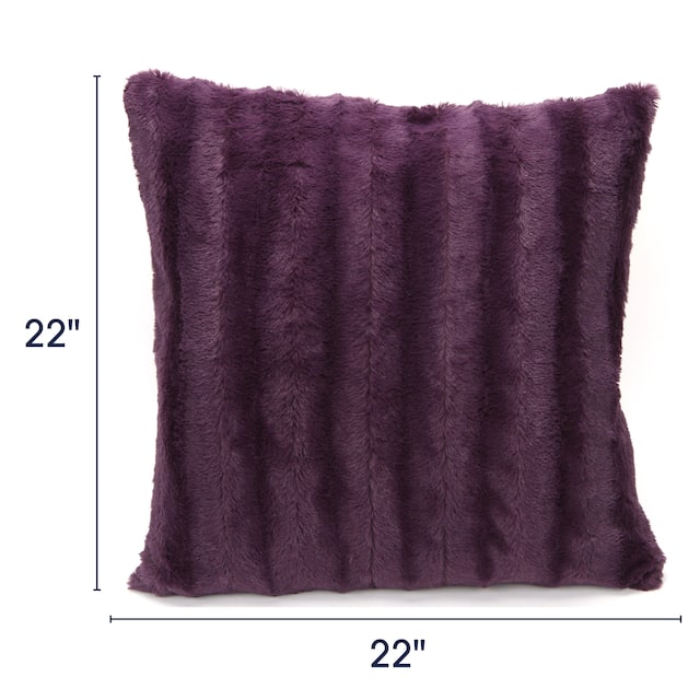 Cheer Collection Solid Color Faux Fur Throw Pillows (Set of 2) - 22 x 22 - Purple