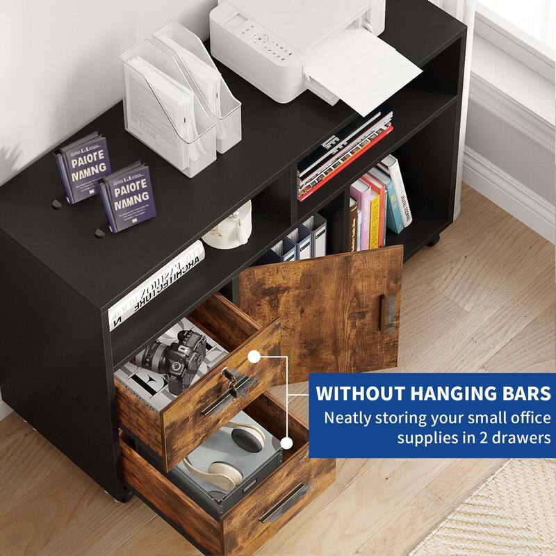 Moasis 2 Drawer Lateral Wood Filing Cabinet with Lock and Open Shelves for Home Office