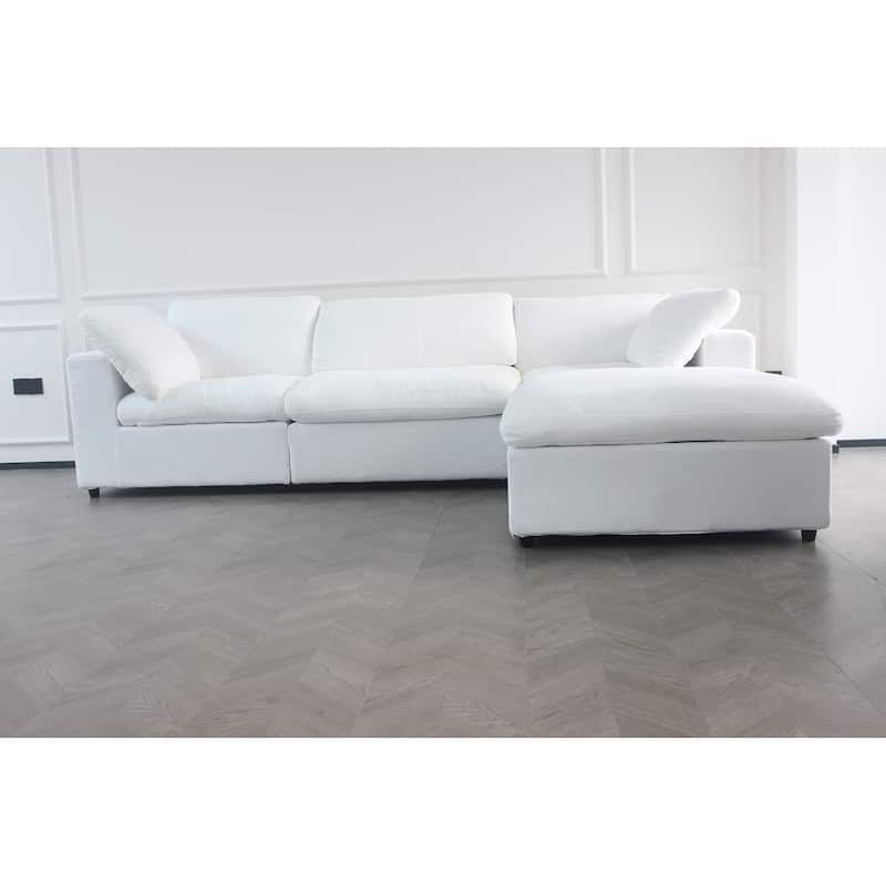 Lesly Free Assembly Sofa Feather Filled Comfort Sofa - 3Seaters+1Ottoman - White