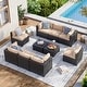 preview thumbnail 89 of 179, AOXUN Fire Pit Conversation Set Rattan Sofa Set Outdoor Furniture With Cushions Black-Khaki - 10-Piece