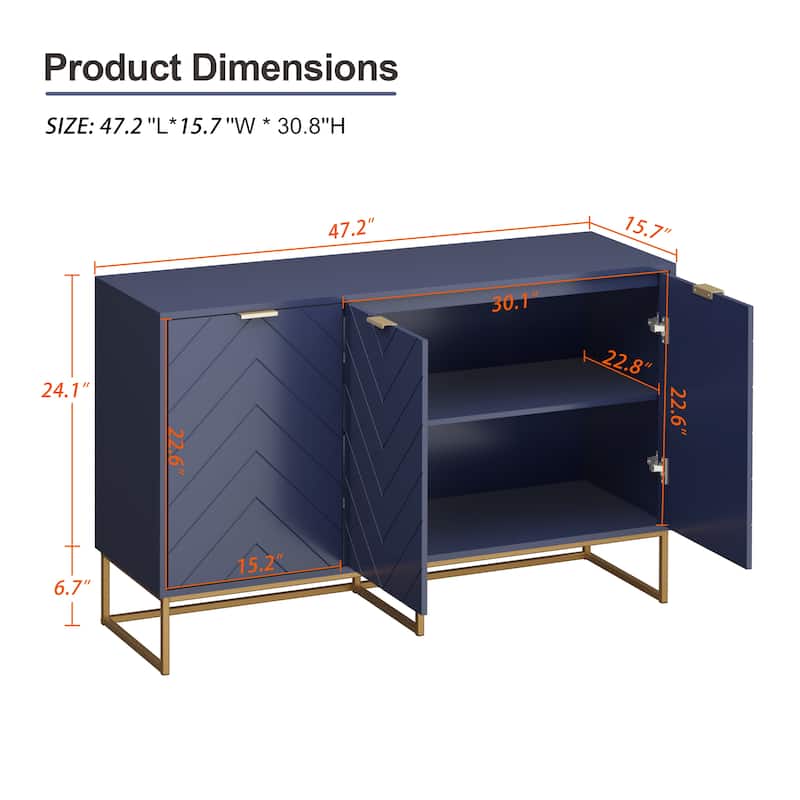 3 Doors Sideboard Buffet Cabinet with Storage Adjustable Shelf