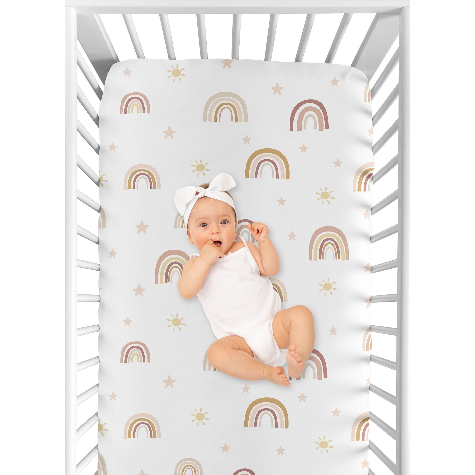 Sweet Jojo Designs Boho Rainbow Fitted Crib Sheet In Pink taupe