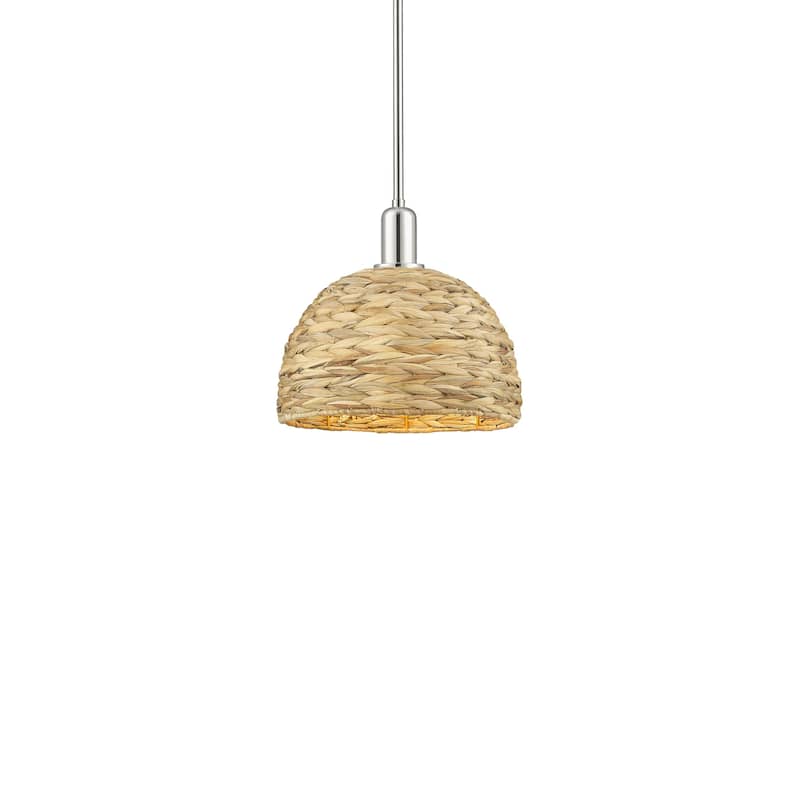 Innovations Lighting 716-1S-12-12 Woven Rattan Pendant Woven Rattan - Polished Nickel / Natural