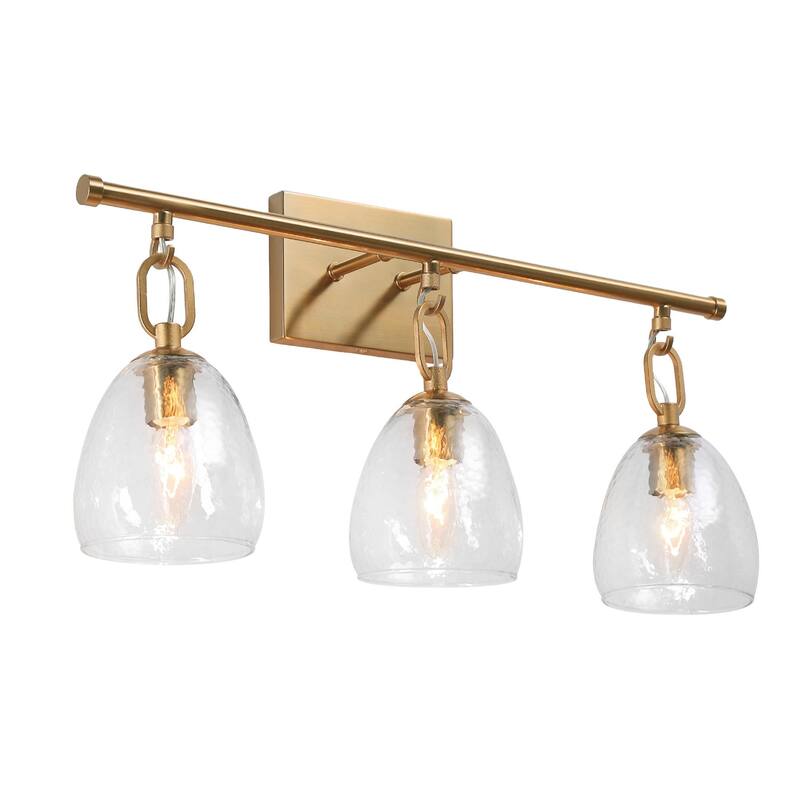 Blobfish Modern Gold 3-Light Bathroom Vanity Lights Glass Wall Sconces - L 21.6" x W 6.5" x H 11"