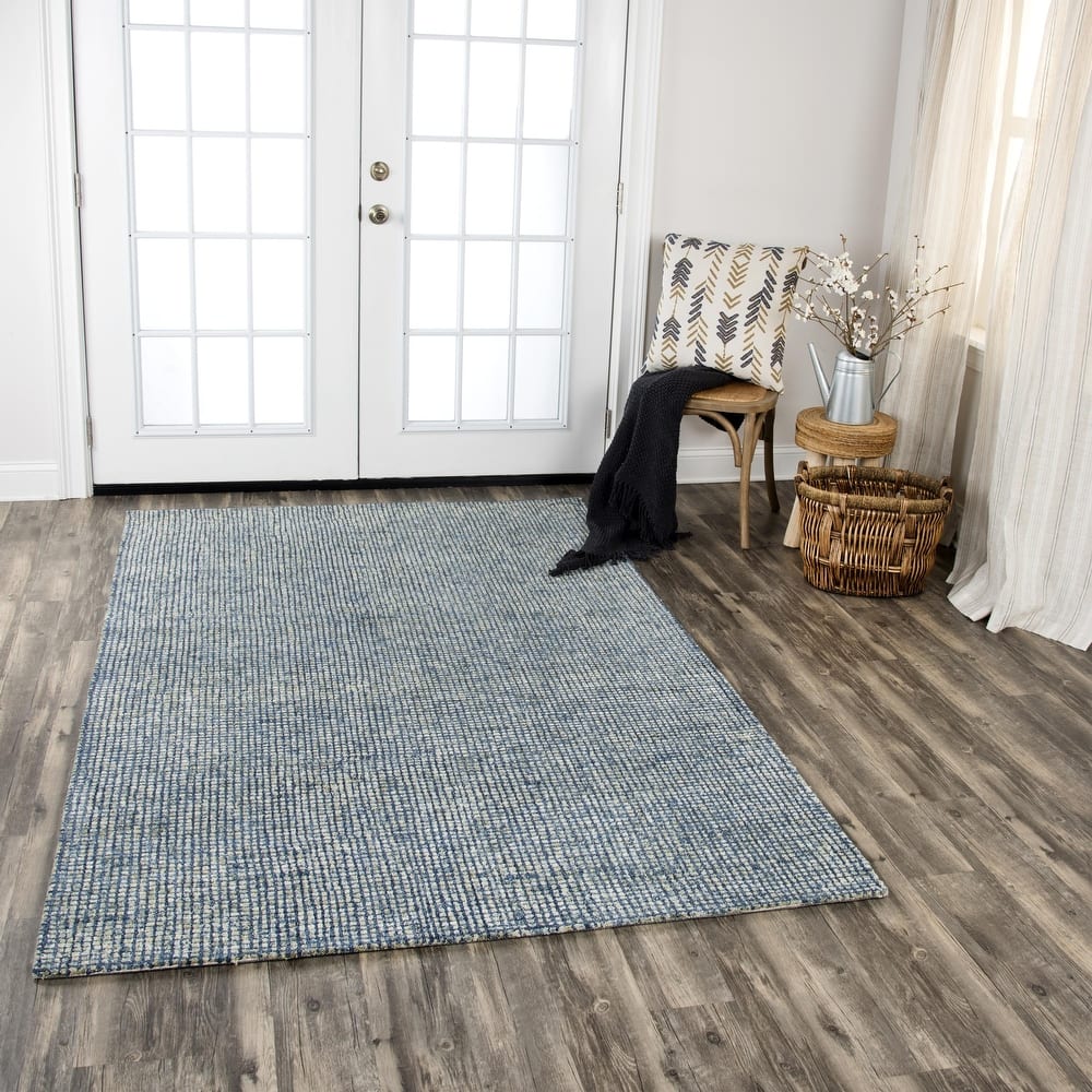Alora Decor Storm Blue and Cream Hand-tufted Geometric Wool Rug