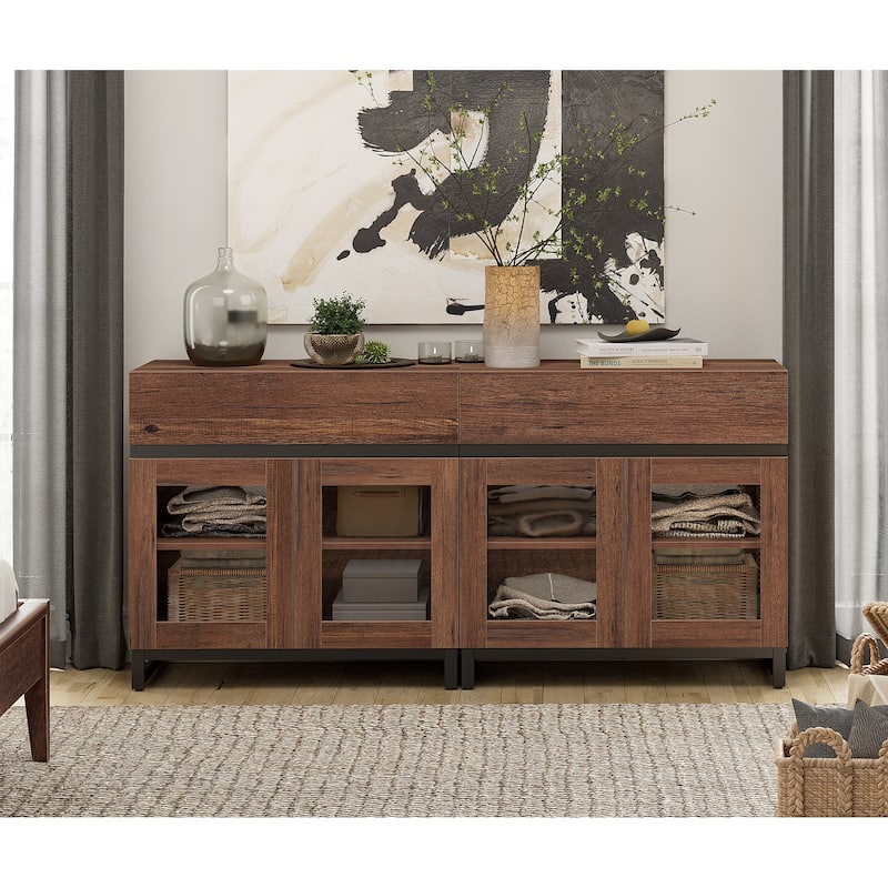 Modern Dresser With Glass Doors, Drawer, And Adjustable Shelf - Multifunctional Storage Cabinet For Living Room Or Bedroom