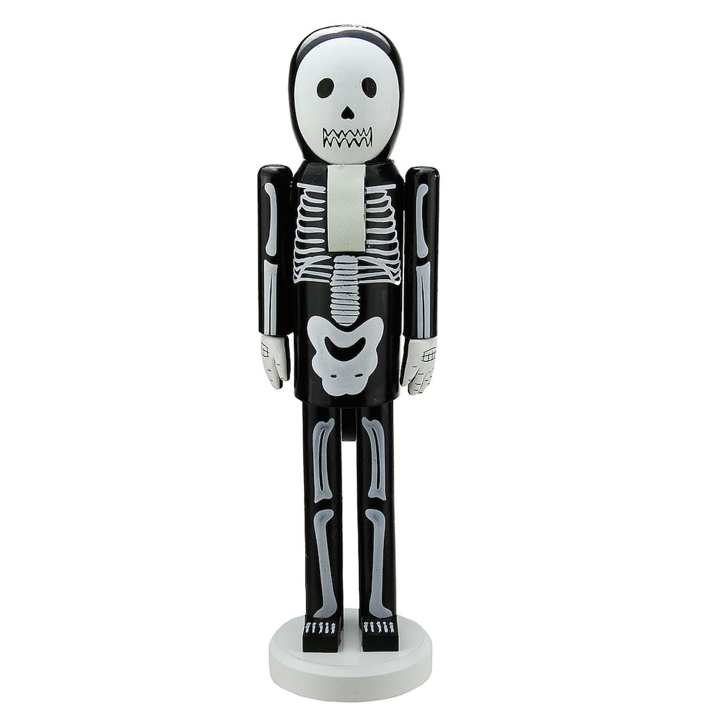 Skeleton Wooden Halloween Nutcracker - 14" - Black and White
