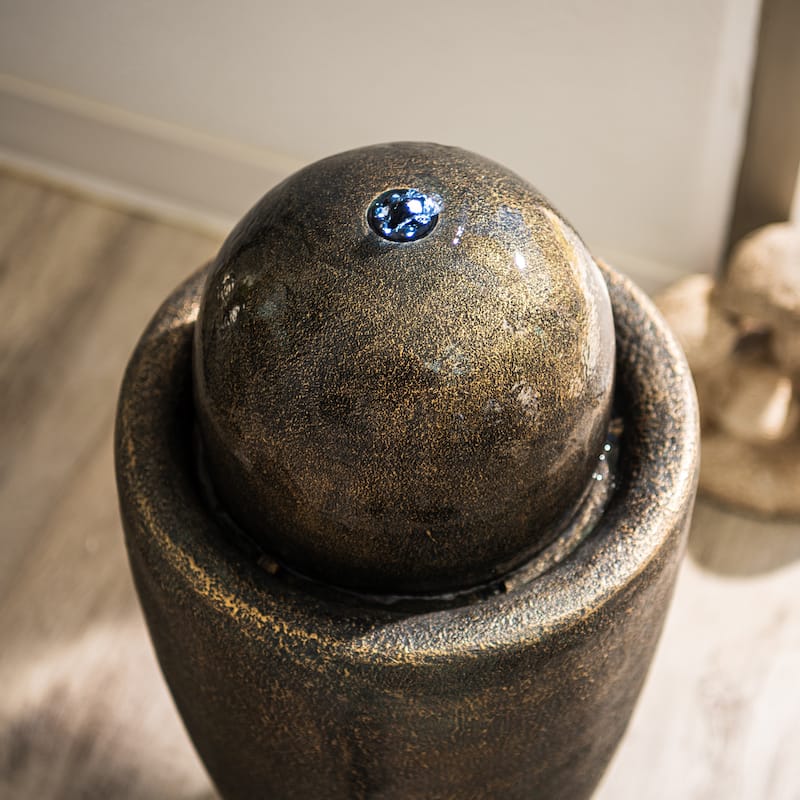 XBrand 25.98"H Modern Round Stone Textured Sphere Water Fountain w/LED Lights, For Indoor/Outdoor, Ball Water Fountain