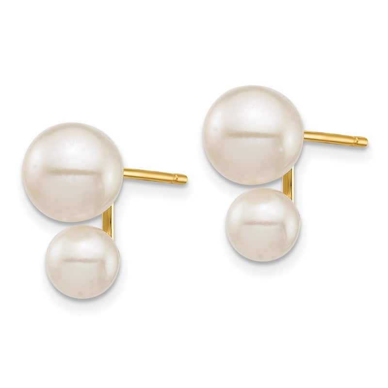 Curata 14k Yellow Gold 5 and 7mm White Round Cultured Double Pearl Post Earrings (12.75x7.27mm)