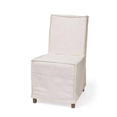 Set of 2 Modern Slipcovered Dining Chairs with Solid Wood Legs and Solid Back for Dining Room Seating
