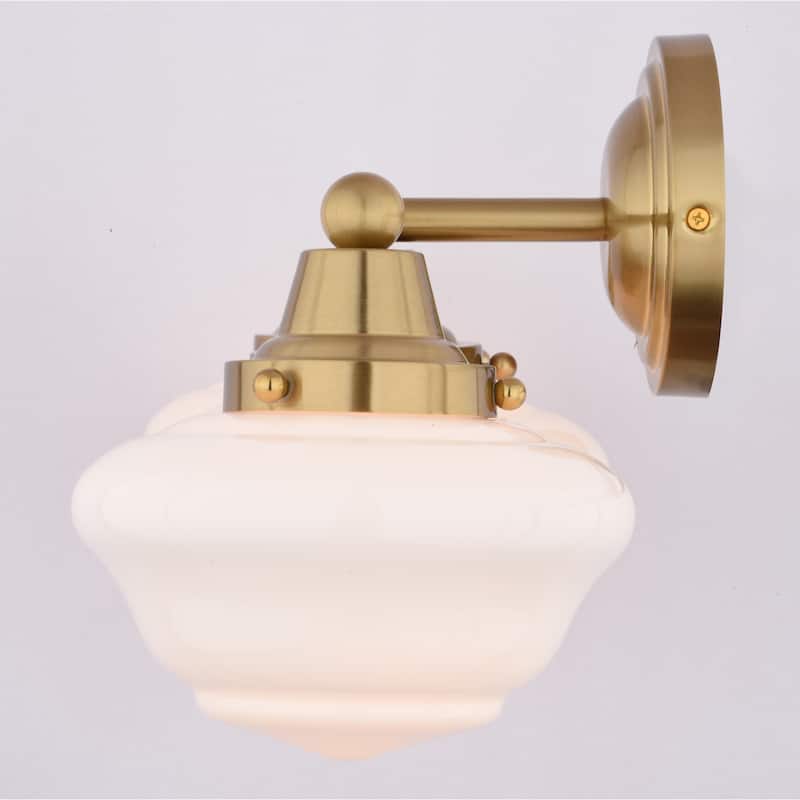 VAXCEL Eastgate Bathroom Vanity Wall Light Fixture, White Frosted Opal Glass Schoolhouse Shade, Dimmable, LED Compatible