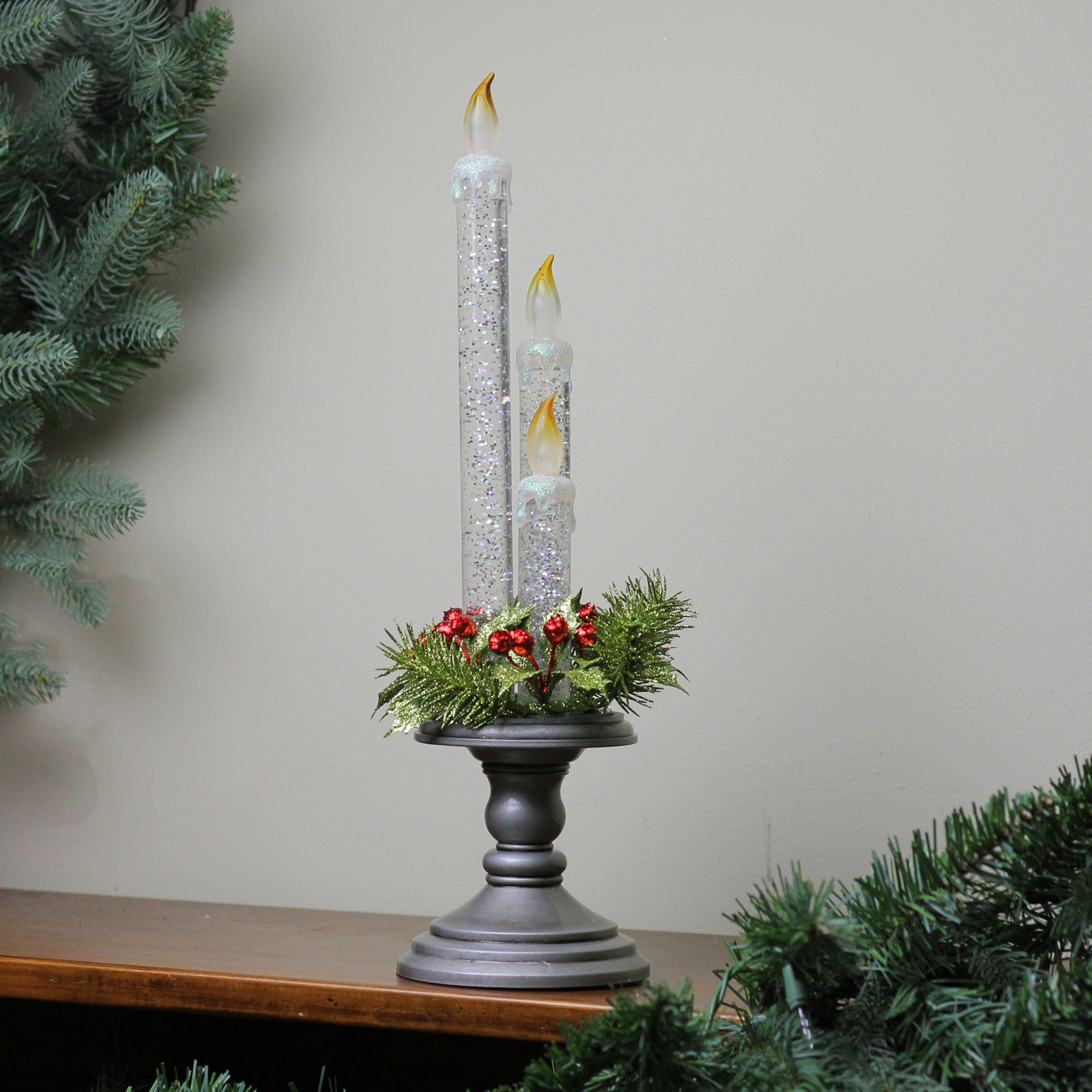 Shop Black Friday Deals On 15 Gray And Transparent Led Glitter Candles On Pedestal Christmas Tabletop Decor Overstock 23139727