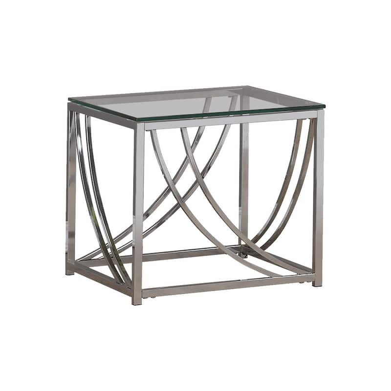 Tempered Glass Top End Table with Metal Tubular Legs, Chrome and Clear