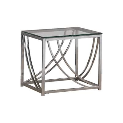 Tempered Glass Top End Table with Metal Tubular Legs, Chrome and Clear