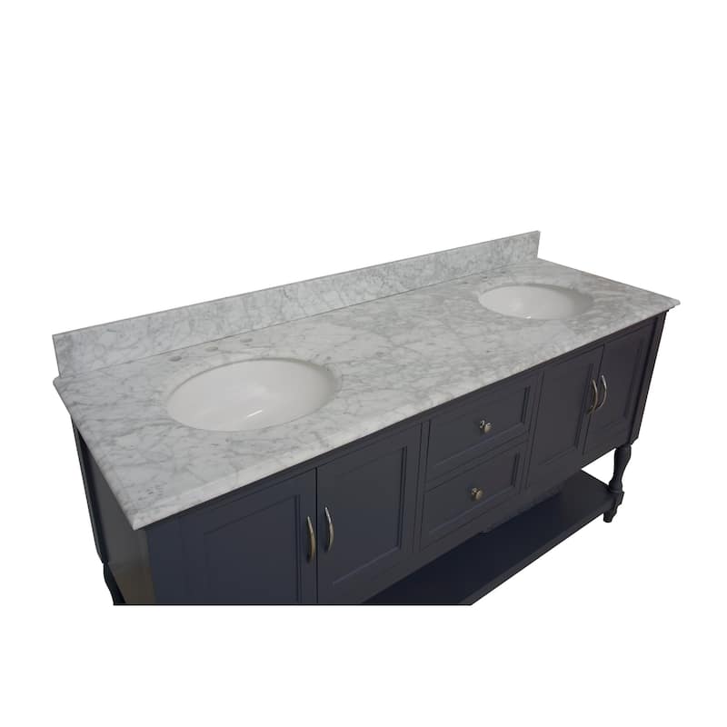 KitchenBathCollection Beverly 72" Double Bathroom Vanity with Carrara Marble Top