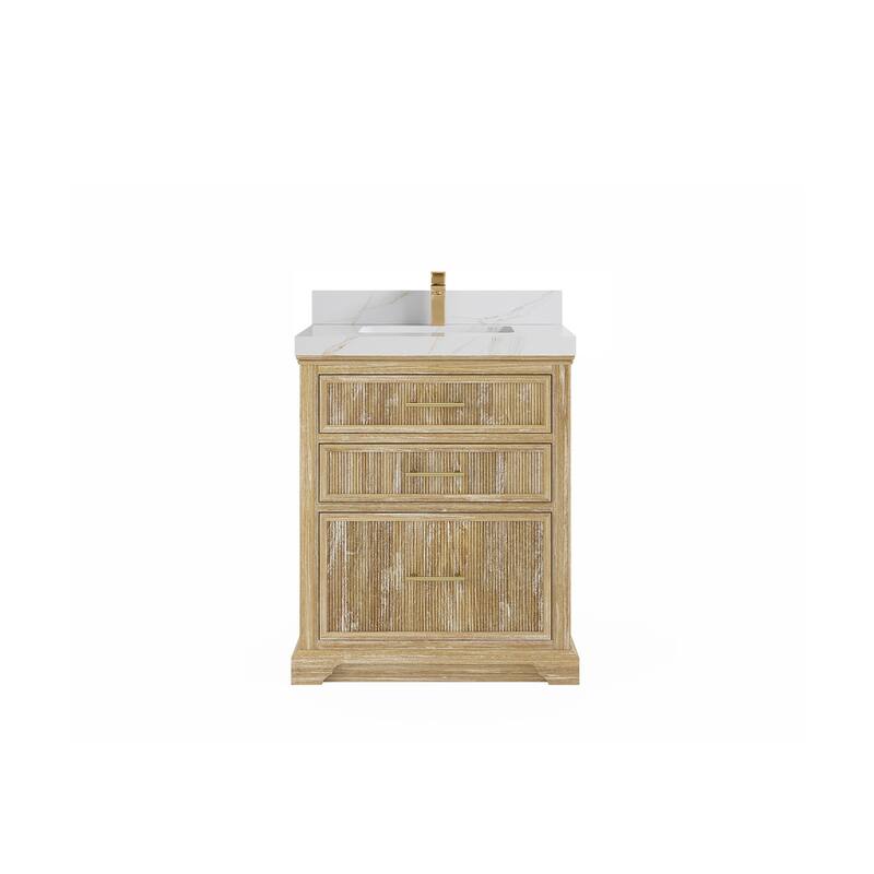 Willow Collections 30 x 22 Alys Solid Teak Wood Single Sink Bathroom Vanity with Quartz or Marble Countertop