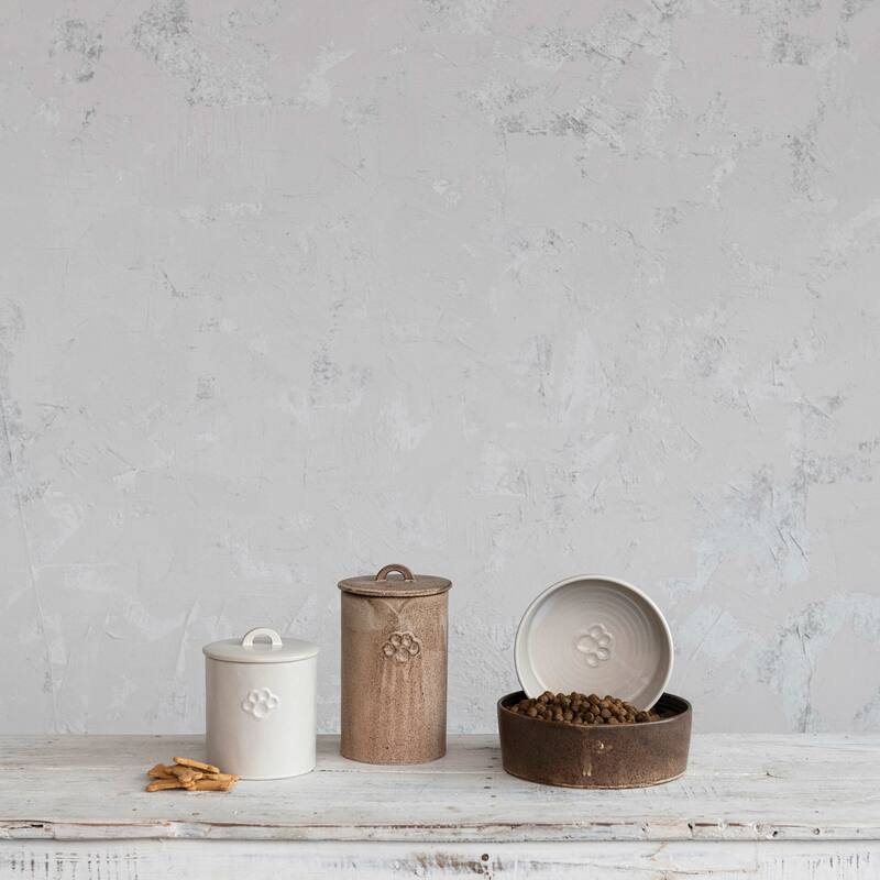 Debossed Stoneware Treat Canister with Paw Print