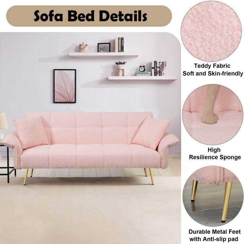 Teddy Velvet Convertible Sofa Bed, Adjustable Arms and Backrest, Ideal for Living Room, Bedroom Comfort