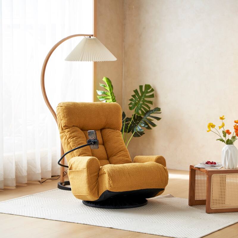 Upholstered 360° Swivel Manual Leisure Recliner with Mobile Phone Holder, Adjustable Headrest and Backrest