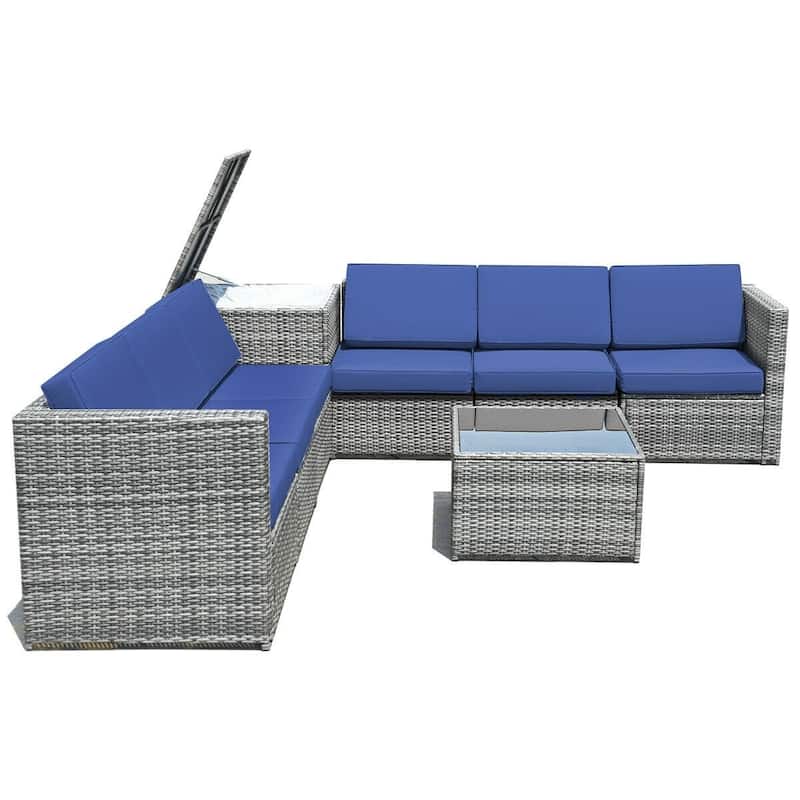 8 PCS Weaving Rattan Sofa Set with Storage Outdoor - 24" x 27" x 25"(L x W x H)