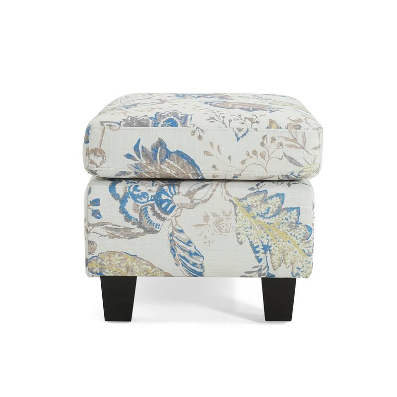 Two-Tone Beige & Blue Upholstered Ottoman - Contrast Home Accent