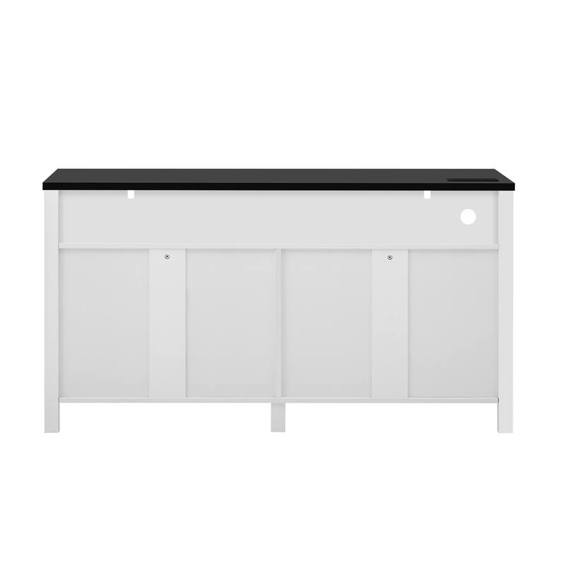 Sideboard Buffet with Power Outlets and USB Ports, 4 Door Sideboard with Adjustable Shelves and 3 Open Storage Cubbies