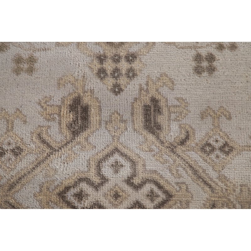 Geometric Oushak Area Rug Hand-Knotted Oriental Wool Carpet - 9'0"x 11'9"