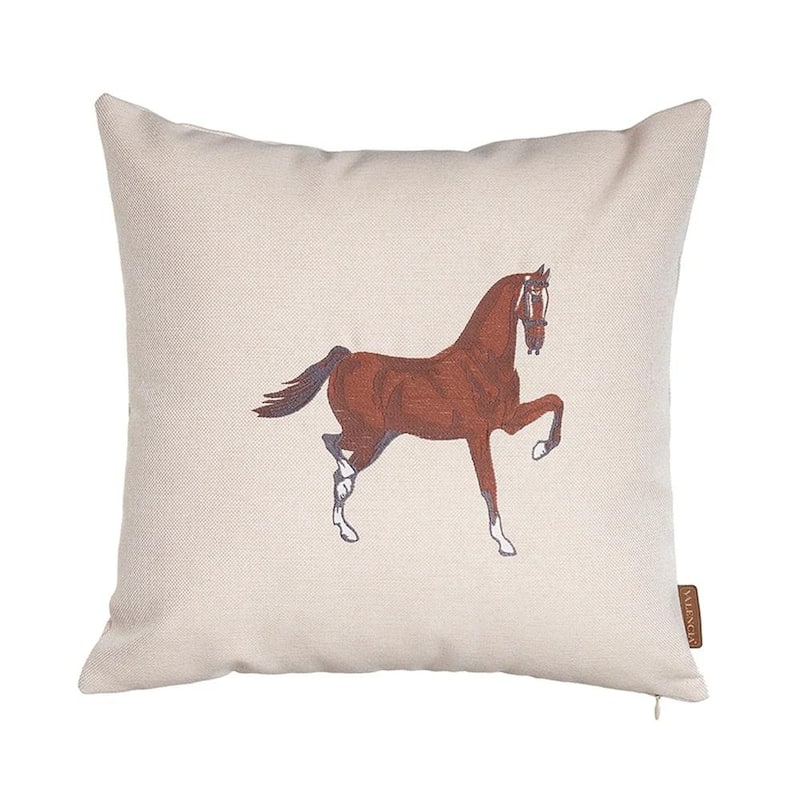 HomeRoots Set of Four 18" X 18" Beige Horse Polyester Zippered Pillow With Embroidery