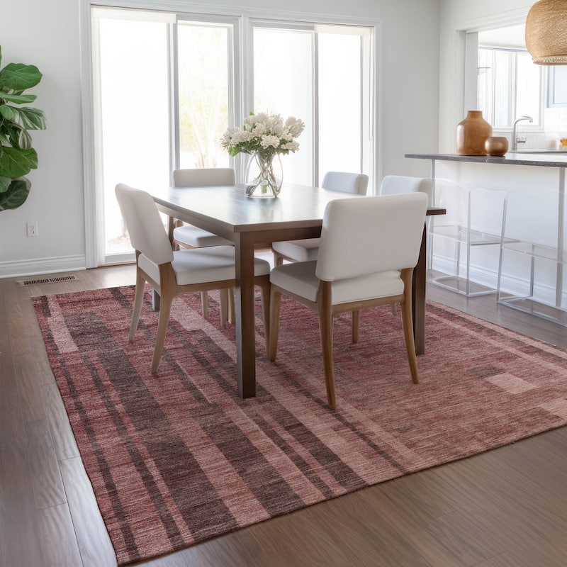 Machine Washable Indoor/ Outdoor Modern Stripes Chantille Rug