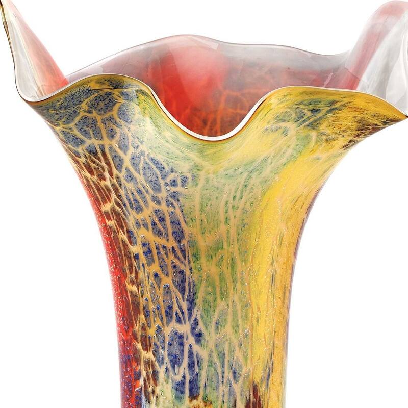 HomeRoots 17" Red and Yellow Glass Abstract Novelty Table Vase