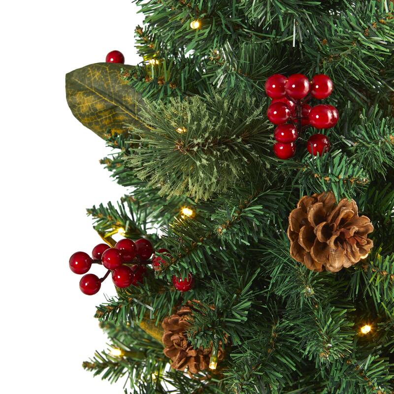 2’ Pre-Lit Potted Pine and Pinecone Artificial Christmas Tree, Clear Lights - 2 Foot