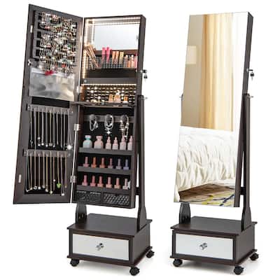 Costway Jewelry Cabinet Armoire Full-Length Mirror Lockable with - See Details