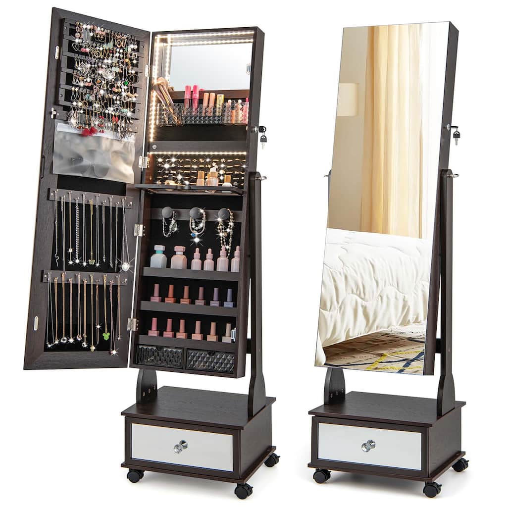 Costway Jewelry Cabinet Armoire Full-Length Mirror Lockable with - See Details