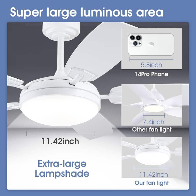 46 and 52 Inch Modern Ceiling Fan with LED and Remote 5 Plywood Dual Side Blades Remote and APP Control for Living Room Bedroom