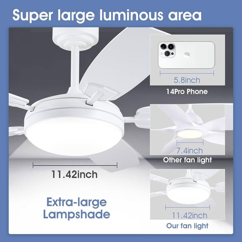 52/66/72 Inch Downrod Ceiling Fan with Light,Plywood Blades,Reversible DC Motor