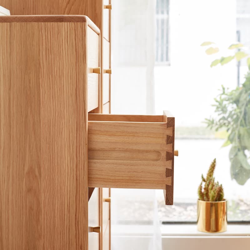 Solid Oak Bedside Table Storage Cabinet for Living Room - Free-Standing Corner Cabinets Storage Table-Four Drawers