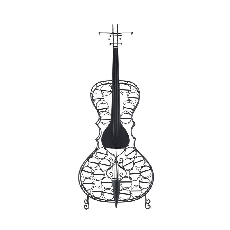 Metal Cello 26 Bottle Standing Wine Rack - Black - Roche River Decor - 27"W, 68"H