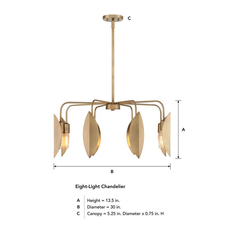 Eden 30 in. 8-Light Old Satin Brass Modern Chandelier with Metal Shades