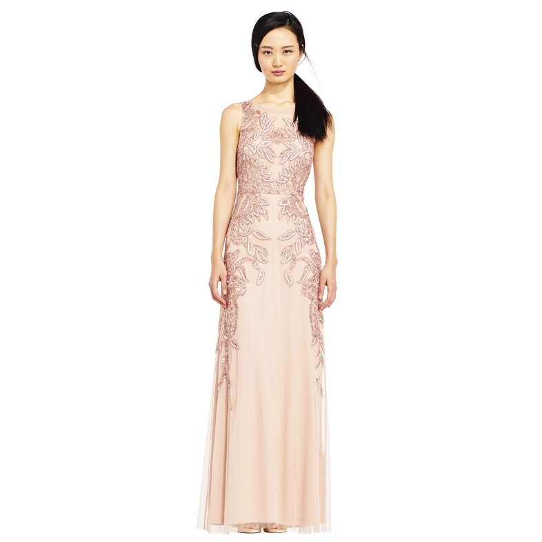 adrianna papell rose gold beaded dress