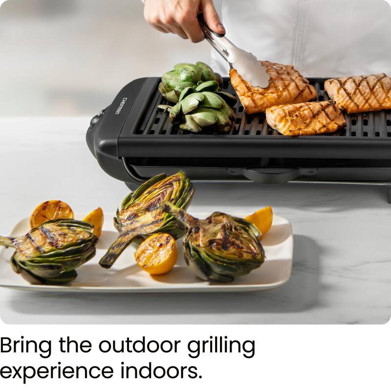Electric Smokeless Indoor Grill w/Non-Stick Cooking Surface & Adjustable Temperature Knob from Warm to Sear