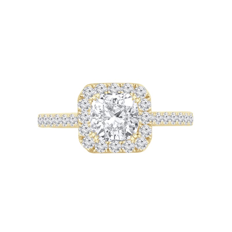 Auriya 14k Gold 1 1/4ctw Cushion-cut Halo Diamond Engagement Ring Certified (H-I, I1-I2) - Yellow - 9