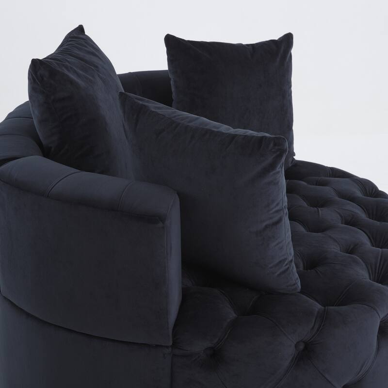 Black 24" Velvet Button Tufted Barrel Chair