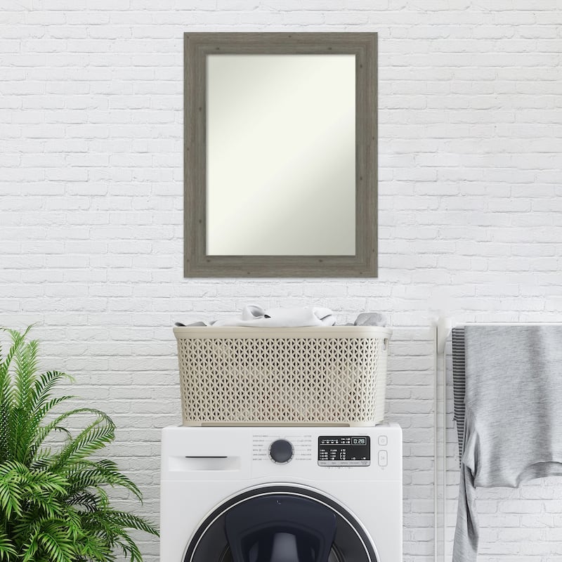 Non-Beveled Wood Bathroom Wall Mirror - Fencepost Grey Narrow Frame