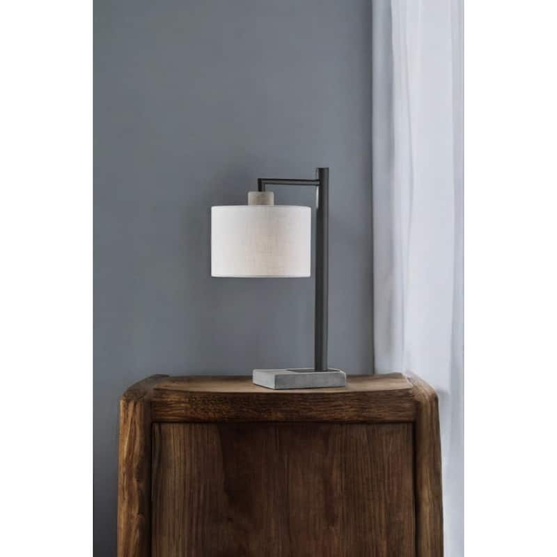 Grey Metal Base Rectangular Table Lamp with White Linen Empire Shade - 13.25” x 10” x 22.5” (D x W x H)