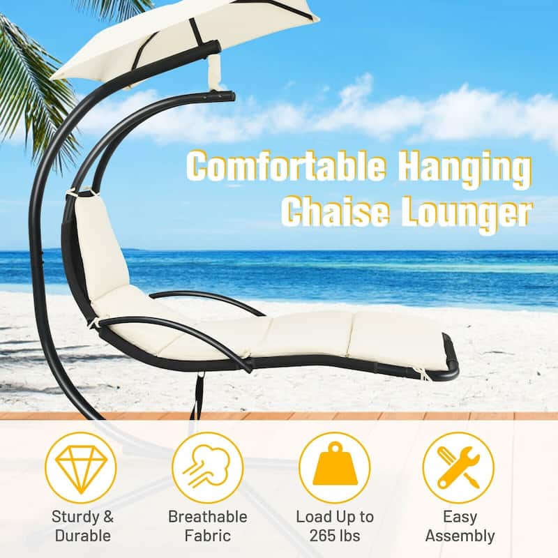Patio Hanging Hammock Chaise Lounge Chair with Canopy Cushion for Outdoors - 47'' x 70'' x 82'' (L x W x H)