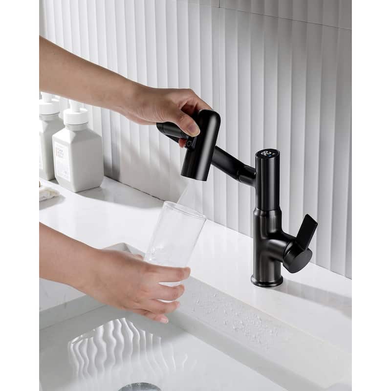 Lefton Rotatable Bathroom Faucet with Temperature Display in Fahrenheit (Batteries-Free), BF2204