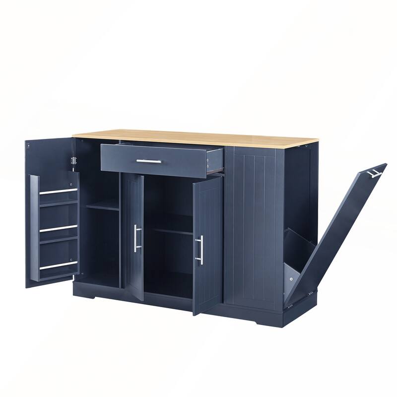53inch Kitchen Storage Islands with Drawers and Trash Can Storage