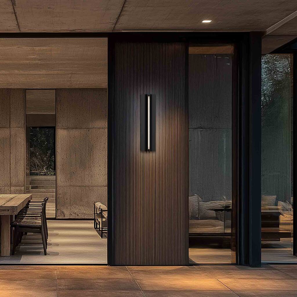 Strait 16in LED Outdoor Wall Light Selectable CCT 2700-3000-3500-4000K set to 2700K in Black